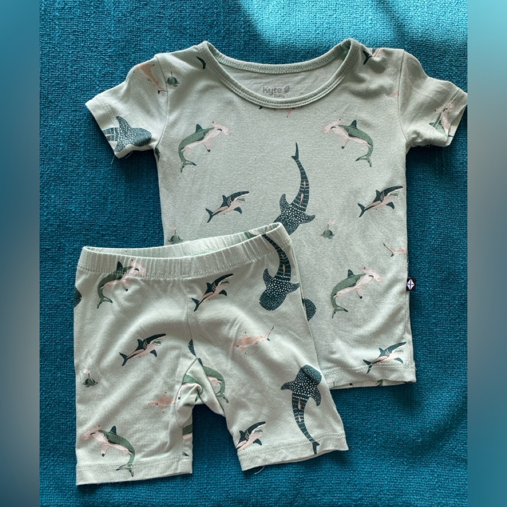 Kyte Baby - Short Sleeve Pajamas in Sage Shark - size 18-24 months